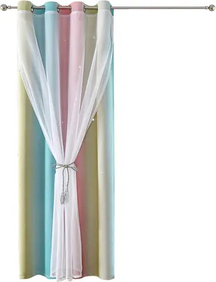 Produktbild von (100 cm breit x 130 cm lang, Rosa) Sternenvorhang Sterne Verdunkelungsvorhang Schlafzimmer Wohnzimmer Verdunkelungsvorhänge Bunter doppellagiger Sternenfenstervorhang
