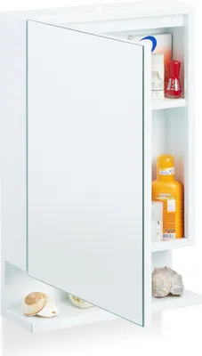 Image de Armoire de salle de bain Relaxdays, 1 porte, avec prise électrique, armoire de salle de bain, armoire murale, H x L x P : 55 x 35 x 12 cm, blanche