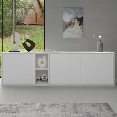 Produktbild von doporro Sideboard Kommode 180 cm in Matt Weiß Aufbewahrungsschrank Hängend oder Stehend für Ihren Wohnbereich Viel Stauraum Schrank 02