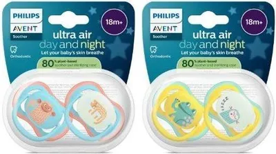 Produktbild von Philips AVENT Schnuller SCF349/56 ultra air für Tag und Nacht, Klassischer Babyschnuller, Kieferorthopädisch, Silikon, Junge/Mädchen