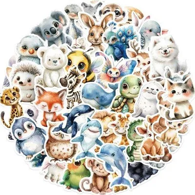 Produktbild von Wasserfeste Tiersticker - 50 Stück, Laptopsticker-Set für Kinder, charmante Designs, geeignet für Tablet-Hüllen