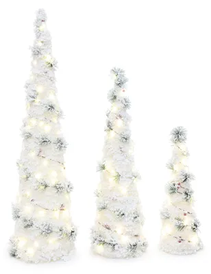 Produktbild von Hometopia LED Weihnachtsbäume 3er Set Weiß mit 105 warmweißen LEDs
