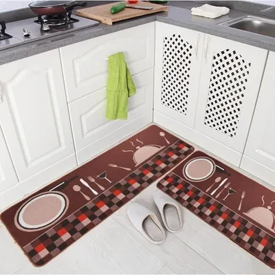 Obrázek produktu pro Protiskluzová podložka do kuchyně - nespecifikováno - sada 2 kusů - motiv nože a vidličky - 50 x 80 cm a 50 x 120 cm