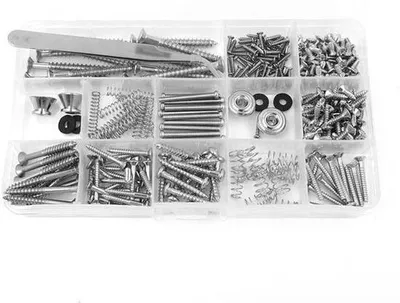 Produktbild von Elektrisches Gitarrenschraubset - Set mit 254 Stück - Gitarrenschrauben - Verstellein - Abzugsplatten - Abzugshebel - Nieten - Gitarrenschrauben - Pincet