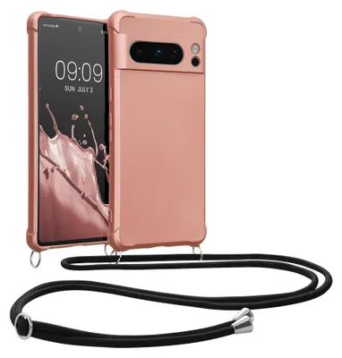 Produktbild von kwmobile Necklace Case kompatibel mit Google Pixel 8 Pro Hülle - Cover mit Kordel zum Umhängen - Silikon Schutzhülle Metallic Rosegold