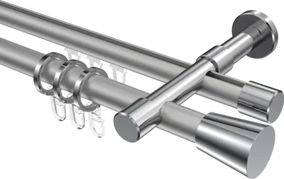 Produktbild von Interdeco Rundrohr-Innenlaufstange / Gardinenstange (Kombination) Silbergrau / Chrom, Typ Prestige Sitra (Konus), 20 mm Ø 2-läufig, 100 cm