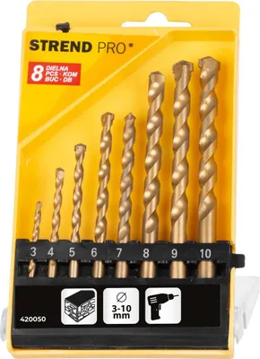 Immagine prodotto di Set di punte Strend Pro FD023, 8 pezzi, 3-10 mm, TiN, per muratura