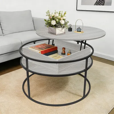 Produktbild von Couchtisch Wohnzimmertisch Rund Anhebbarer Tischplatte modern