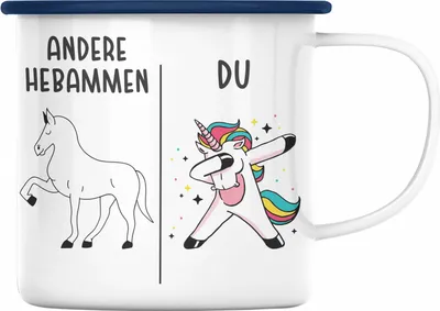 Produktbild von Trendation - Best Hebamme Emaille Tasse Spruch Geschenk Dankeschön Hebamme Danke (Blau)