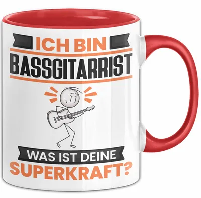 Produktbild von Bassgitarrist Tasse Geschenk für Bassgitarrist Geburtstag Lustiger Spruch Kaffee-Becher Was Ist Deine Superkraft (Rot)