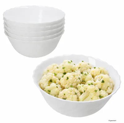 Zdjęcie produktu dla Zestaw 6 miseczek Trianon, okrągłe, 18 cm, białe, szklane, z reliefem