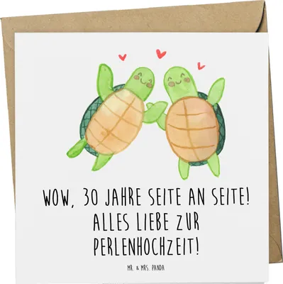 Produktbild von Mr. & Mrs. Panda Deluxe Karte 30. Hochzeitstag Perlenhochzeit - Weiß - Geschenk, Klappkarte, Heirat, Heiraten, handgefertigte Produkte, Ehejubiläum, anlasskarte, Ehe