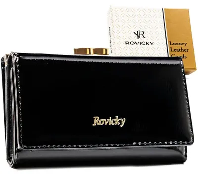 Obrázek produktu pro Rovicky dámská peněženka z lakované přírodní kůže černá RFID 14x8,5 cm