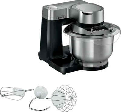 Produktbild von Bosch Küchenmaschine MUMS2VM00 - Küchenmaschine Serie 2 - 900 W, 7 Geschwindigkeiten + Turbo, Backset, 3,8 l Schüssel, Edelstahl, schwarz