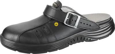 A black Abeba ESD-Berufsschuhe x-light OB Clog is shown from a side angle on a white background.