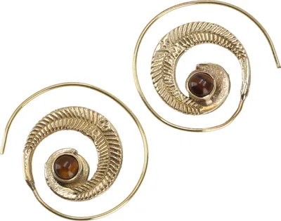 Produktbild von Tribalohrringe aus Messing, Ethnoohrringe, Goaschmuck, Messingspirale - Tigerauge/gold, Gold-Farben, Ohrringe + Ohrstecker Modeschmuck