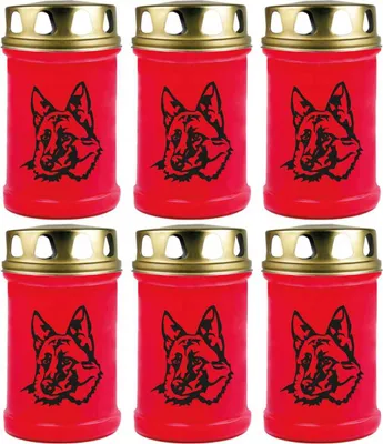 Produktbild von Grabkerze Rot 6er Pack, Brenndauer: 48 Stunden ( je Kerze ), Motiv: Schäferhund