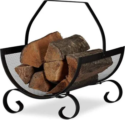 Produktbild von Famanu Holzkorb Rustikale Holzlagerung - 40x33x38 cm, Schwarz