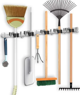 Produktbild von Recalma Besenhalterung Wand, Gerätehalter Edelstahl mit Wandhalterung. Besen Mop Halter Selbstklebend Werkzeughalter Organizer