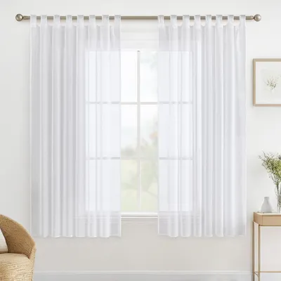 Voile Gardinen mit Schlaufen, 2er-Set, Weiß, 140x137 cm