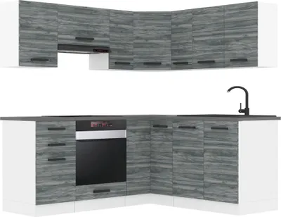 Immagine prodotto di Belini blocco cucina cucina cucina a L SARAH mobili da cucina con maniglie, cucina componibile senza elettrodomestici con pensili e basi, senza piani di lavoro, Glamour Wood