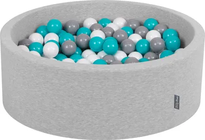Image de KiddyMoon Piscine à balles OK30D, 90x30cm, 200 balles ∅7cm, Piscine à balles ronde avec des balles colorées pour bébés et enfants, Gris clair
