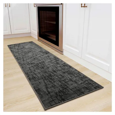 Produktbild von Küchenteppich 50×150 cm, waschbar und rutschfest, absorbierender Küchenläufer mit Gummi, Teppichläufer für Flur, Jacquard-Stoff-Küchenmatte für Waschküche, Eingang, Badezimmer, Grau