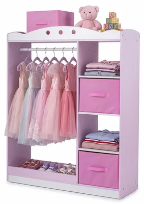Produktbild von KOMFOTTEU Kinderkleiderschrank, Garderobenständer mit Spiegel