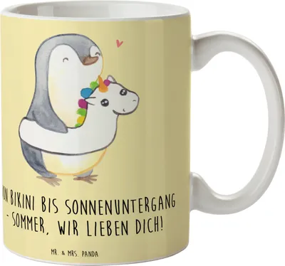 Produktbild von Mr. & Mrs. Panda Tasse Sommer Meer Strand - Gelb Pastell - Geschenk, Sommerferien, Küstenurlaub, Strandurlaub, Frühling, Kaffeetasse, Sonne, Trinkbecher, Küste, Herbst