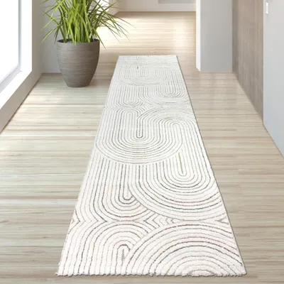 Zdjęcie produktu dla Nowoczesny dywan z motywem kokardy w beżowym kolorze i kolorowymi akcentami Rozmiar - 80 x 300 cm