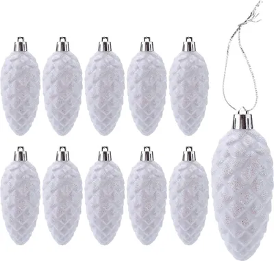 Produktbild von 10pcs Glitzer Christbaumanhänger Tannenbaum Zapfen weiß Christbaumschmuck Weihnachtskugeln für Weihnachtsbaum-Dekoration (weiß-A)