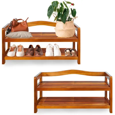 Produktbild von CASARIA® 2x Schuhregal mit 2 Ebenen 75x26x42cm FSC®-Zertifiziert Akazien Holz Massiv Bad Diele Flur Bad Schuhschrank Schuhaufbewahrung Schuhständer Braun