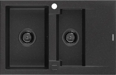 Produktbild von Mexen Gaspar 1,5-Becken-Granitspüle mit Abtropffläche 737 x 475 mm Schwarz/Silbermetallic, Siphon Schwarz - 6507731505-73-B