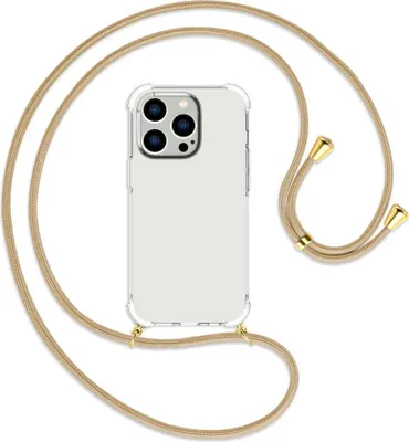 Produktbild von Handykette Backcover-Schutzhülle mit Band (Metall goldfarben) für Apple iPhone 14 Pro (6.1'') - caramel