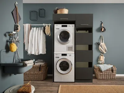 Immagine prodotto di Mobile lavatrice da incasso >LAUNDREEZY< in antracite - 117,5x200x67,5 (LxAxP)