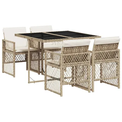 Produktbild von 5-tlg. Garten-Essgruppe mit Kissen Beige Poly Rattan
