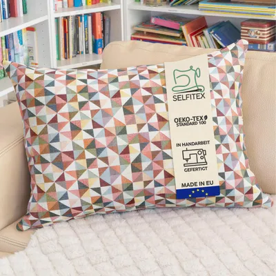 Produktbild von Selfitex Buntes Couchkissen 60x80 cm, Sofakissen mit Füllung und Bezug, kuschelweiches Lesekissen, dekoratives Fernsehkissen, Deko- und Kopfkissen, Rückenkissen, Muster: Indian Triangle