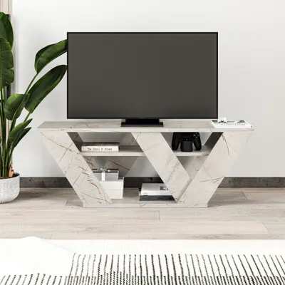 Produktbild von DECORTIE Pipralla Moderner TV-Ständer Multimedia-Center TV-Element, Gold Marmor Effekt, 110 x 30 x 40 cm