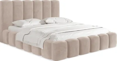 Produktbild von Polsterbett 180x200 mit Bettkasten und Lattenrost – Creme Bett mit hohem Kopfteil, Boucle oder Samt Stoff - Modernes Doppelbett mit Stauraum – Bettgestell, ohne Matratze – Serenity - Creme