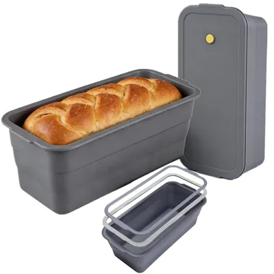 Immagine prodotto di Stampo pieghevole per pane con coperchio, in silicone, grigio, dimensioni 32 x 14,5 x 11,5 cm