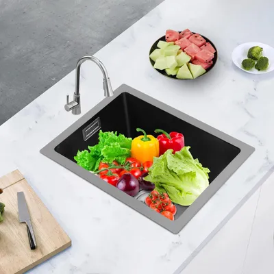 Produktbild von Küchenspüle/Spülbecken - 40 x 30 cm Einzelbecken - Edelstahl - Unterbau/Einbau - Ohne Armatur - Mit 1 Loch - Schwarz