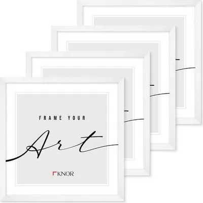 Produktbild von 🖼️KNOR®️ Bilderrahmen 30x30 cm WEIß, 4er Set Posterrahmen, Bilderrahmen, Fotorahmen, bruchsicheres Acrylglas, Picture Frame 30x30, zum Aufhängen & Aufstellen 🎨Isabella Kollektion