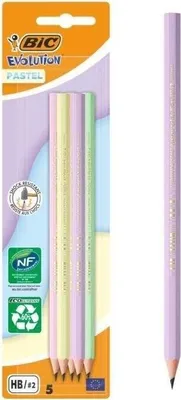 Zdjęcie produktu dla BIC 518980 BIC EVOLUTION PASTEL Bleistifte HB 2x lila, grün, gelb, rosa, 5 St.
