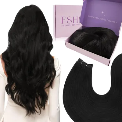 Image de Extensions de cheveux en tissage, 16 pouces, en véritable cheveux humains, couleur noire