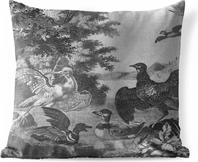 Produktbild von MuchoWow® Outdoor Kissen - Wasservögel und ein Hund - Melchior d'Hondecoeter - 40x40 cm - Wetterfest - Lounge Kissen - Kopfkissen - Interieur - Polster mit Bild