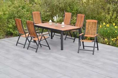 Produktbild von Merxx Gartenmöbel Set Athos 7tlg., 6 Klappsessel, Ausziehtisch 180 (250) x 100 cm- Aluminium/Akazie
