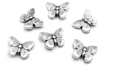 Produktbild von Vintageparts Schmetterling Perlen antik Silber 14 x 18 mm, 6 Stück