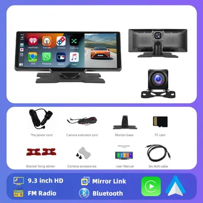 Image de Autoradio - Double DIN - Écran tactile de 23,6 cm (1600 x 600) - CarPlay et Android Auto sans fil - Caméra avant DVR - Compatible avec les caméras de recul AHD - Carte de 64 Go - Rouge