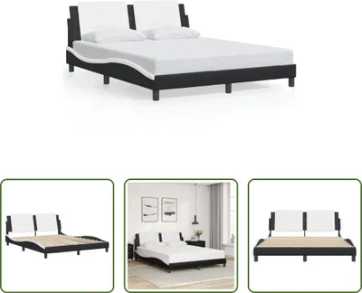 Produktbild von The Living Store Bettgestell mit Kopfteil Schwarz und Weiß 160x200 cm Kunstleder