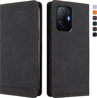 Produktbild von Hülle für Xiaomi 11T /Xiaomi 11T Pro, Retro Kunstleder Ständer Klapphülle mit Kartenfächer und Magnetische Schwarz
